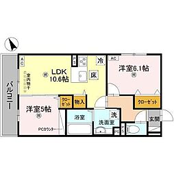 エレガンス　ビュー 2階2LDKの間取り