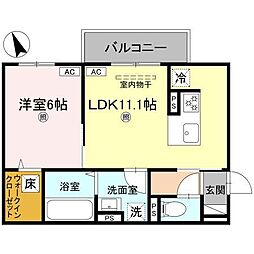 エレガンス　ビュー 2階1LDKの間取り