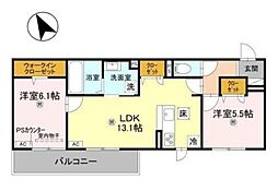 草津市野村5丁目アパート 2LDKの間取図画像