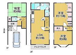 京都市左京区一乗寺大新開町　中古戸建 3LDKの間取り