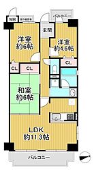 グランドメゾン京都山科西棟 3LDKの間取図画像