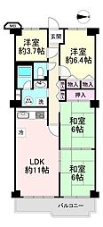 橿原神宮前スカイハイツ 4LDKの間取図画像