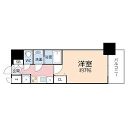プレサンス水都OKAWA 1Kの間取図画像
