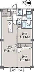 京橋第二コーポ 2LDKの間取図画像