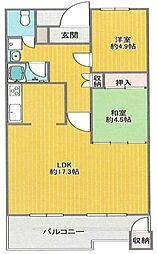 東急ドエル奈良パークビレジ4棟 2LDKの間取図画像