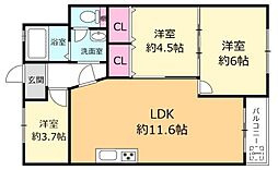 桃山台コーポラス 2SLDKの間取図画像