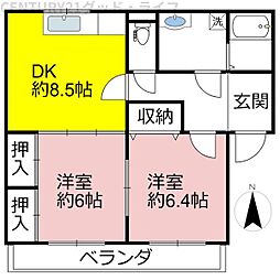 プリーザントハウスＪ−1 2階2DKの間取り