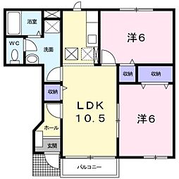 サニーヴィラ弐番館A棟 2LDKの間取図画像