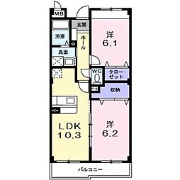 ディアコート 2LDKの間取図画像