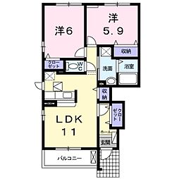 ソルレヴェンテウーノ 2LDKの間取図画像