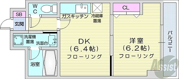 北海道札幌市中央区北十二条西16丁目(賃貸マンション1DK・6階・30.00㎡)の写真 その2