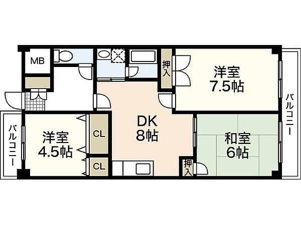 広島県広島市中区小網町(賃貸マンション3DK・6階・60.16㎡)の写真 その2