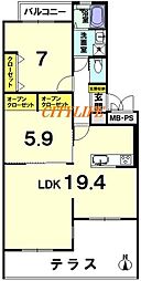 テラスハイツ鳴滝 2LDKの間取図画像