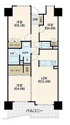 パークスクエア浦和埼大通り 3LDKの間取図画像