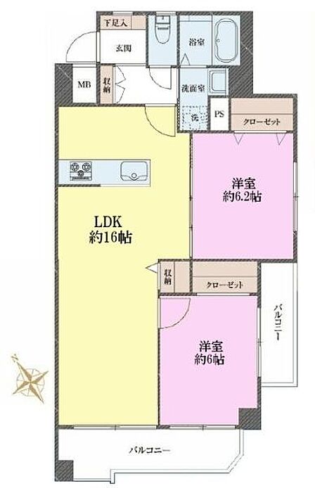 2LDKの魅力的な間取り!LDKはゆったりとした空間で、ご家族との団らん時間が、より一層充実したものになりますね。家族との仲が深まり、自然と笑顔が増えます!