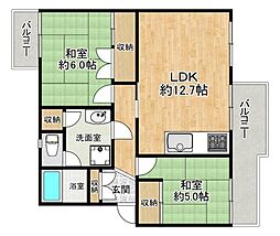 大久保東第一住宅17号棟 2LDKの間取図画像