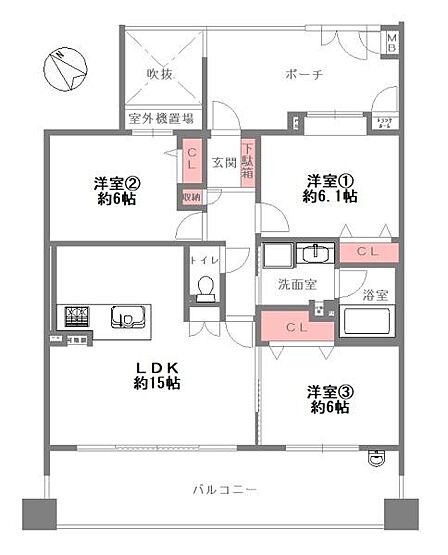 【間取り】2026年6月リフォーム完了の3LDK。全居室6帖以上のゆとりある間取りです。