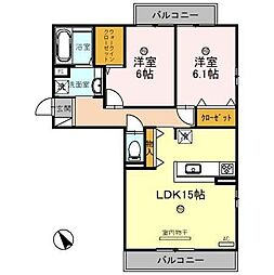 Ｃｏｚｙ　Ｃｏｕｒｔ竹中　（守山市阿村） 2階2LDKの間取り