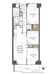シャルマンコーポ野洲2　3階 3LDKの間取り