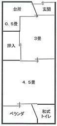 石澤文化住宅 2Kの間取図画像