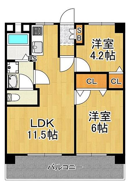 価格1480、2LDK、44.95平米、居室とリビングが面していて、使い勝手の良さが魅力的な間取りです!