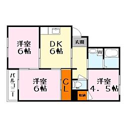 クッキィーD棟 3DKの間取図画像