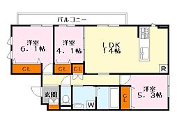 ビエノス綣 3階3LDKの間取り