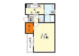 ビエノス西渋川 2階1Kの間取り