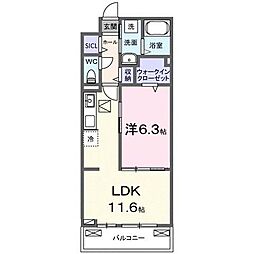 ウエストコミタリア3 1階1LDKの間取り