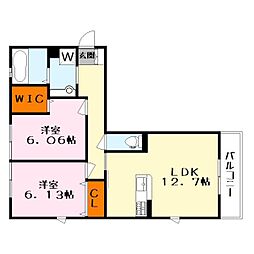 フォルトゥーナM2 1階2LDKの間取り