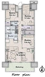 ミッドプレイス八王子 3LDKの間取図画像