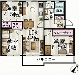 箕面粟生第2住宅32棟 3LDKの間取図画像