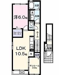 ル・シエル　1 2階1LDKの間取り