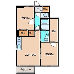 エクセレントビュー 2階2LDKの間取り