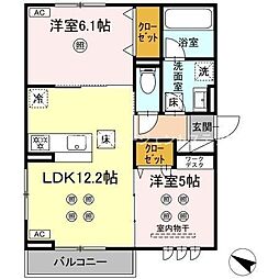D-resena大橋3 1階2LDKの間取り