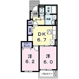 ティータウンレガーロE 2DKの間取図画像