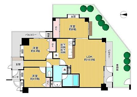 【間取り】南東向き×角部屋×3LDK