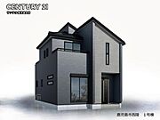 1号棟の外観パース（完成予想図）になります！黒基調で重厚感のある外壁カラーです♪