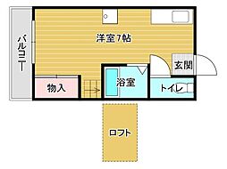 シティーベールFUTASE 1階ワンルームの間取り