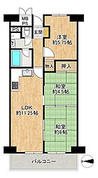 八戸ノ里第3ガーデンハイツB棟 3LDKの間取図画像