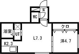 ルリ美園 2階1LDKの間取り