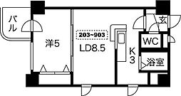コトン大通中央 1LDKの間取図画像