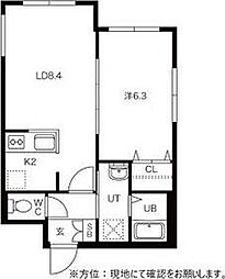 ヒューガ・パリス 1LDKの間取図画像