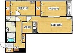 イー・ウォールトキ 2LDKの間取図画像
