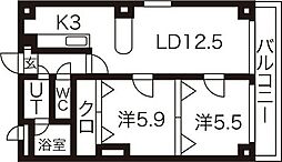 サントアリオ・デ平岸 2LDKの間取図画像