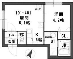グランメールルナ 1DKの間取図画像