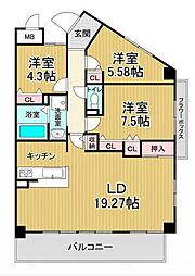 ロワイヤル岡田手柄山公園 3LDKの間取図画像