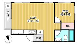 武蔵野サンハイツ 1LDKの間取図画像