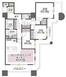 石神井公園ピアレスA棟ザ・タワー 3LDKの間取図画像
