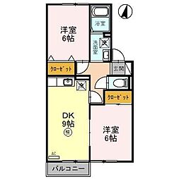 コンフォール美喜2 2DKの間取図画像